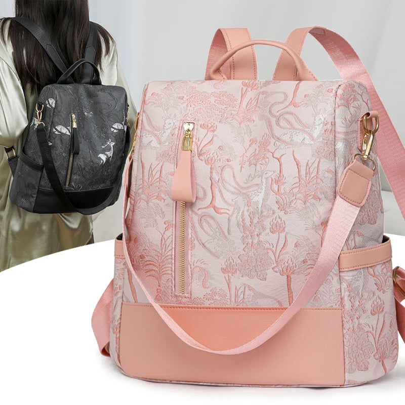 Color Blocking PU Leather Backpack for Travel