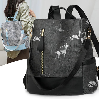 Color Blocking PU Leather Backpack for Travel