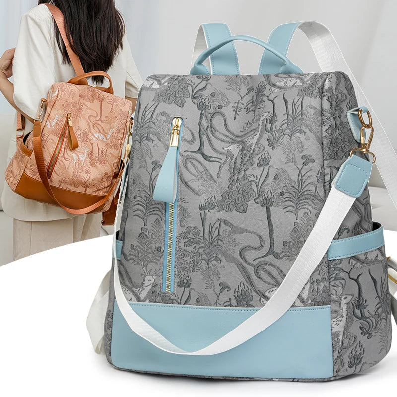 Color Blocking PU Leather Backpack for Travel